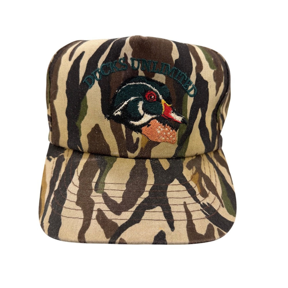 Vintage rare Ducks Unlimited Tiger Stripe Camo Snapback Wood Duck Hunting hat